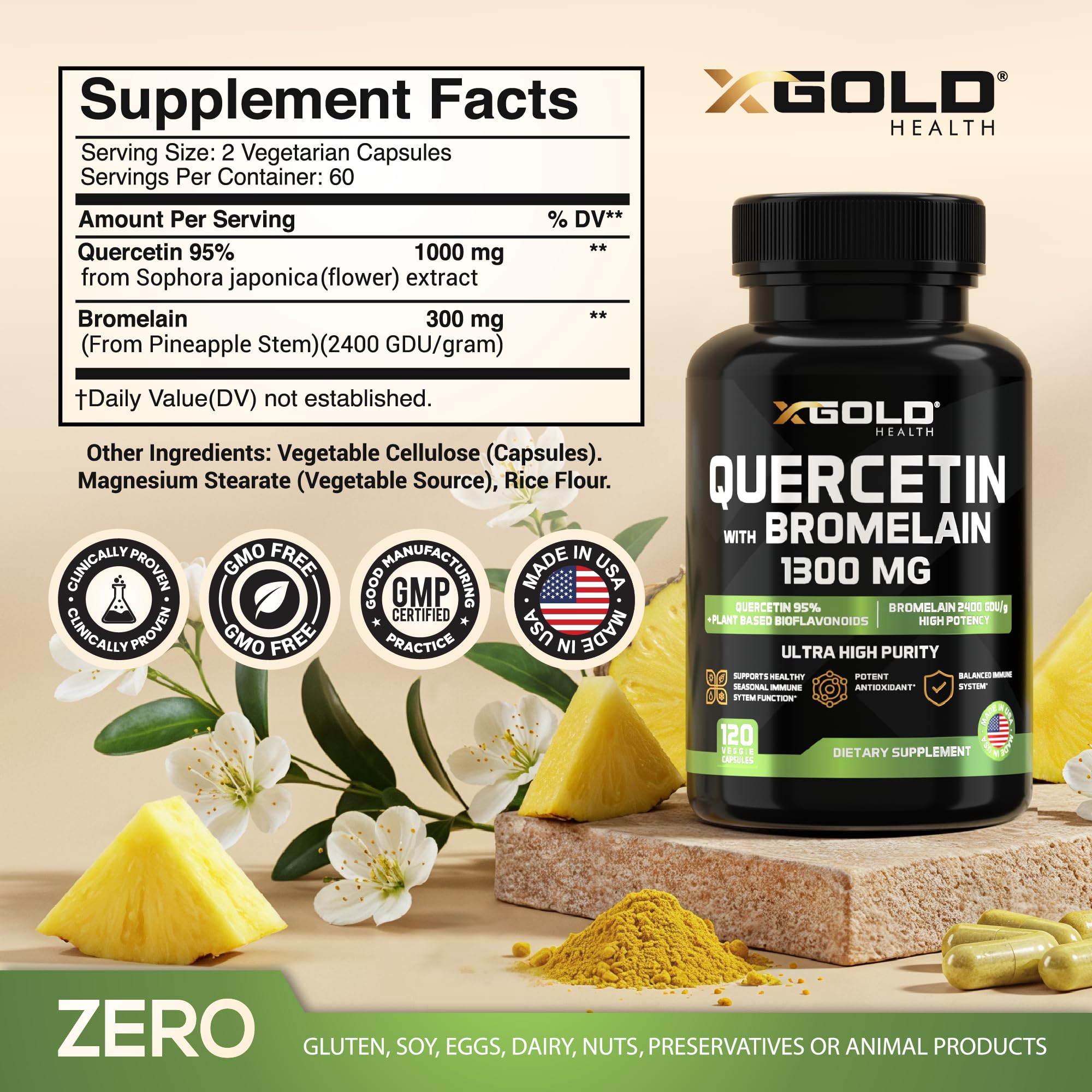 X Gold Health Quercetin Capsules side view showing label