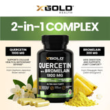 X Gold Health Quercetin Capsules with bromelain ingredients close-up