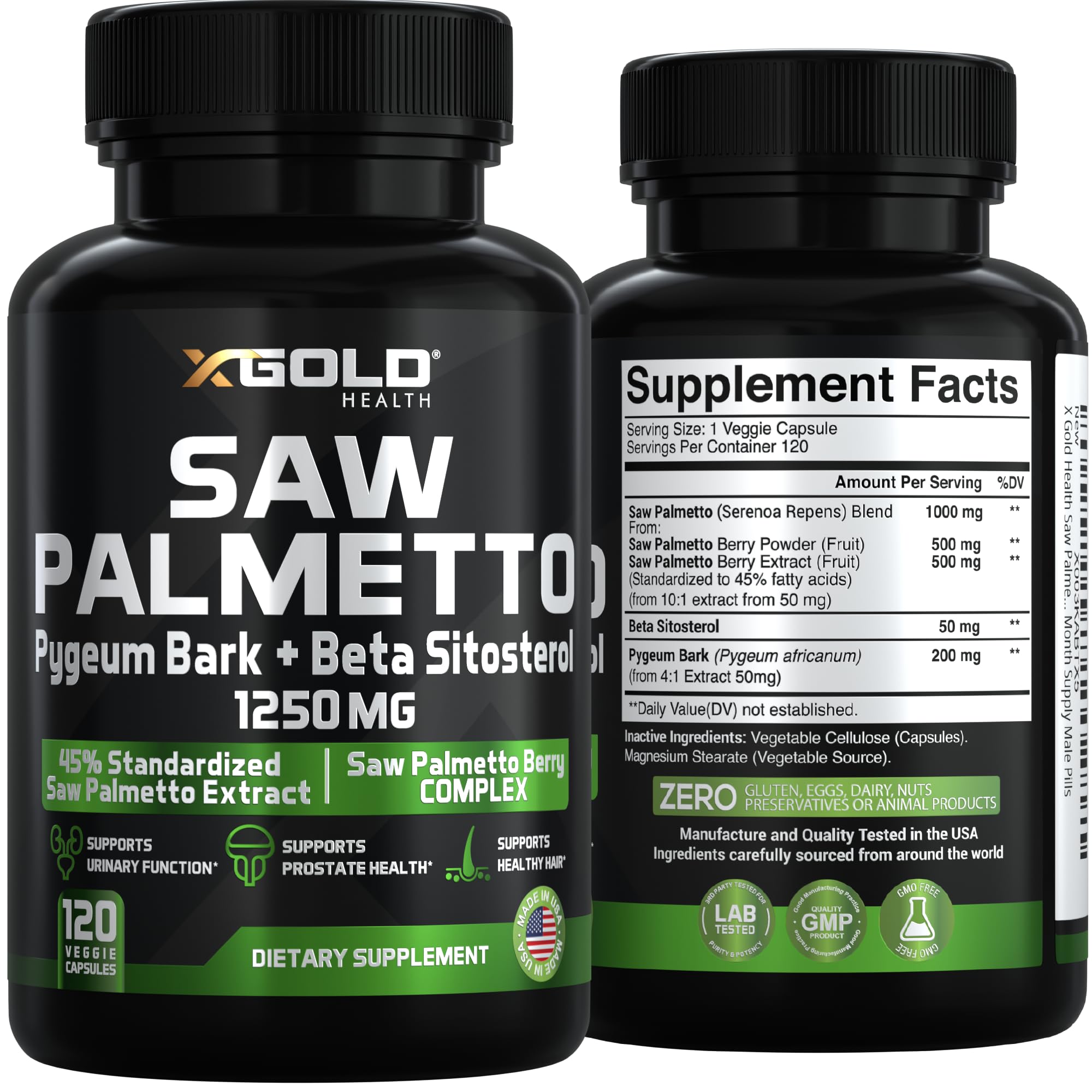 X Gold Health Saw Palmetto Supplement on a wooden table
