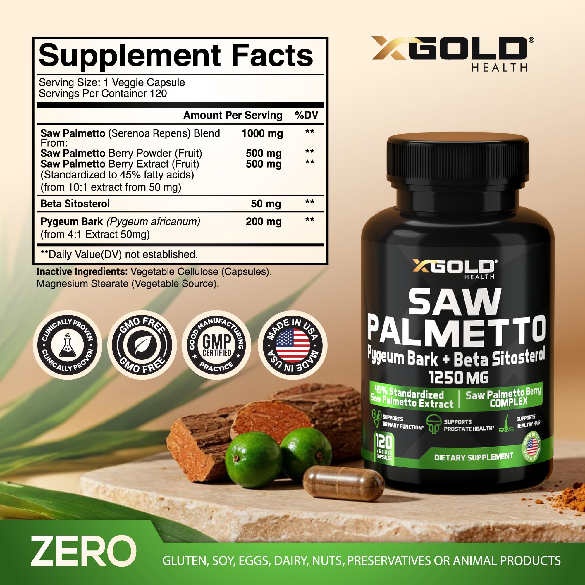 X Gold Health Saw Palmetto Supplement side view