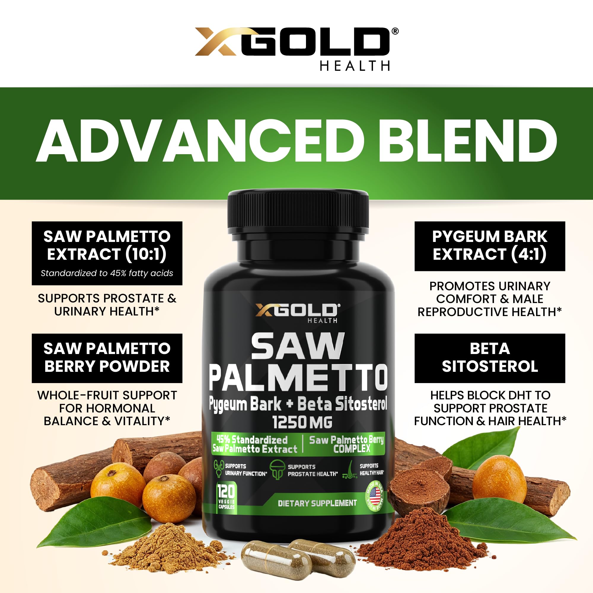 X Gold Health Saw Palmetto Supplement veggie capsules