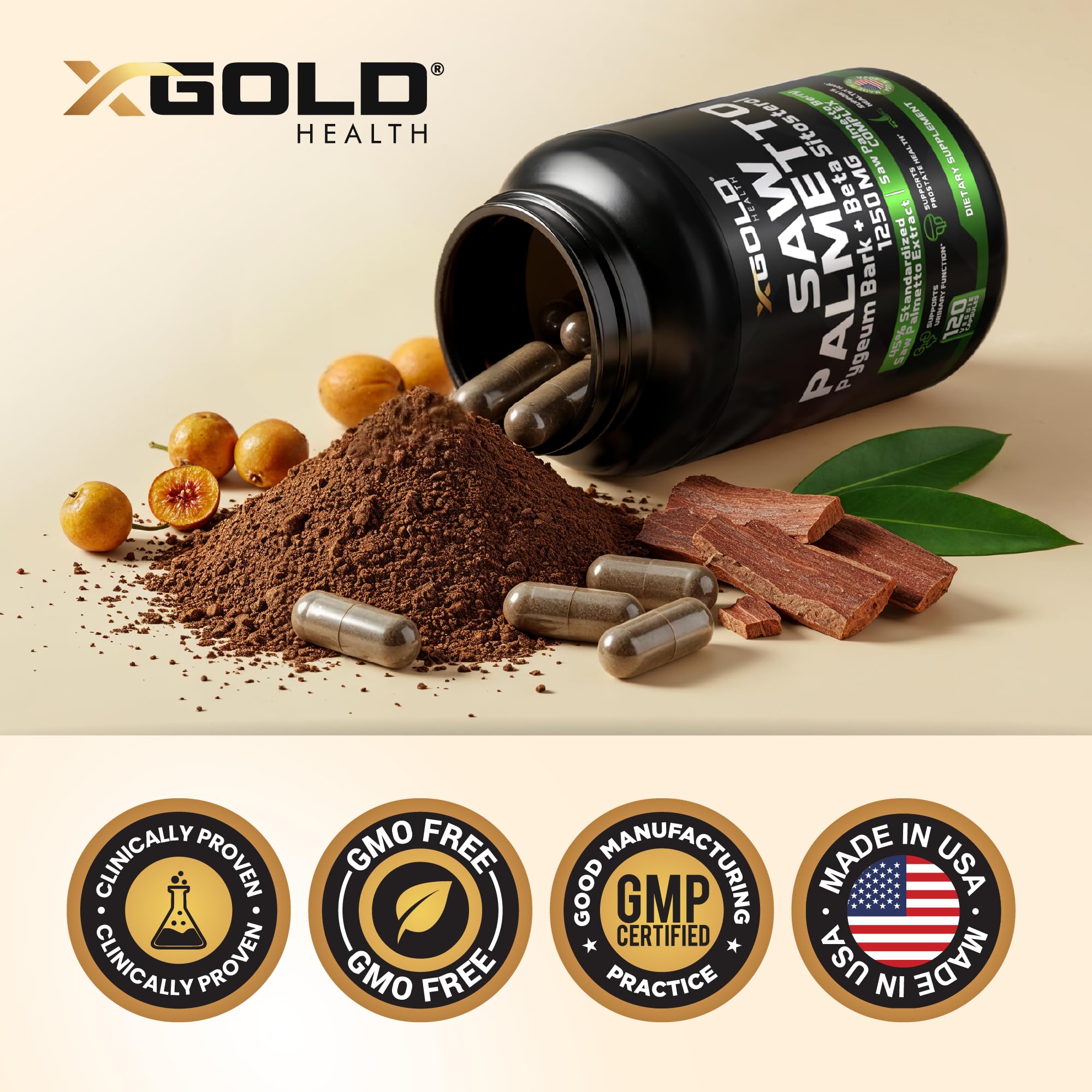 X Gold Health Saw Palmetto Supplement with measuring spoon