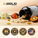 X Gold Health supplement bottle side view