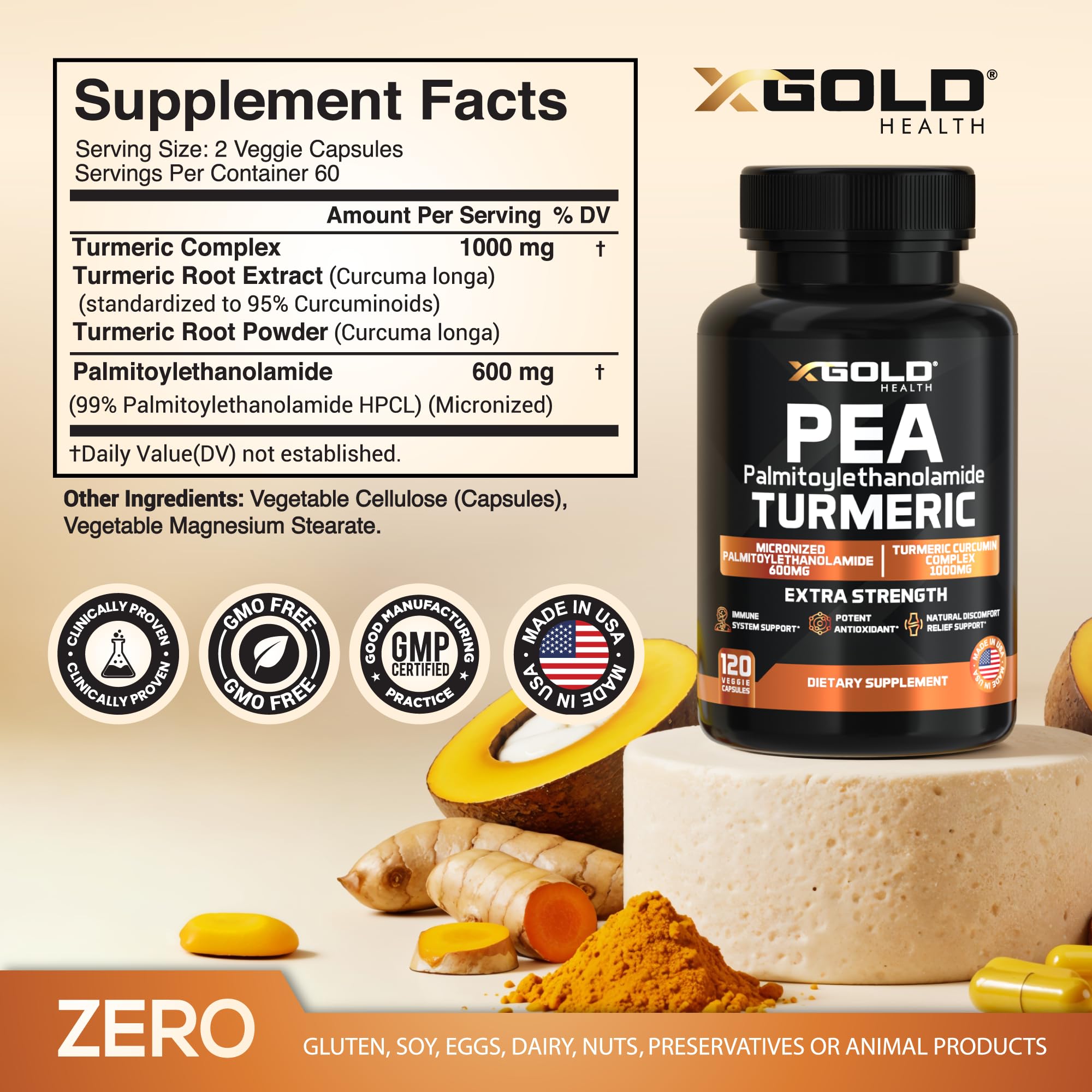 X Gold Health Turmeric Curcumin Complex 1600mg Capsules side view