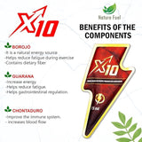 X10 Natural Supplement sachet being opened for use