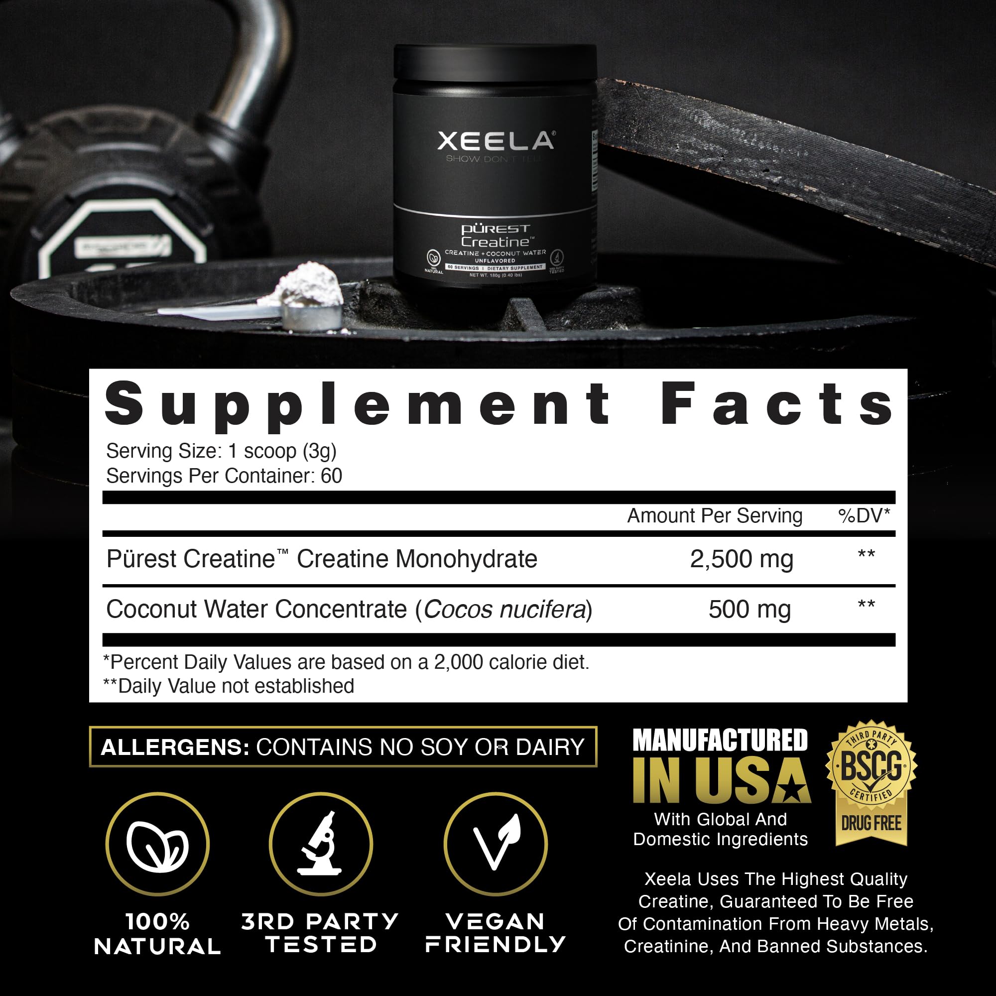 XEELA Creatine Supplement 249g nutritional information