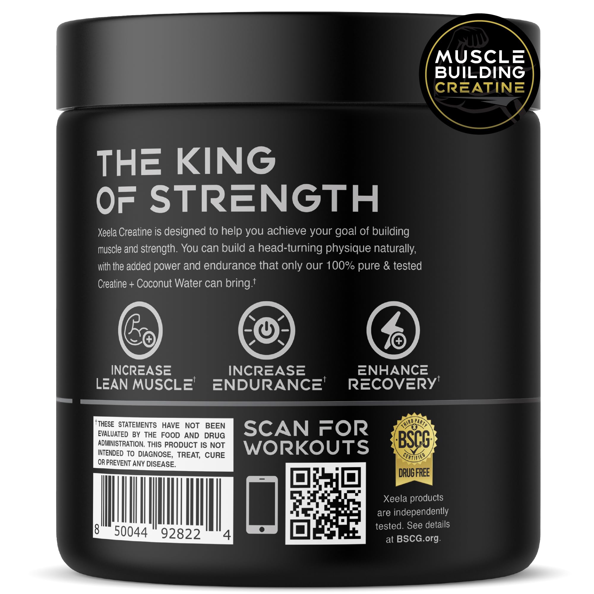 XEELA Creatine Supplement 249g scoop and powder