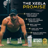 XEELA Creatine Supplement 249g with a glass of water