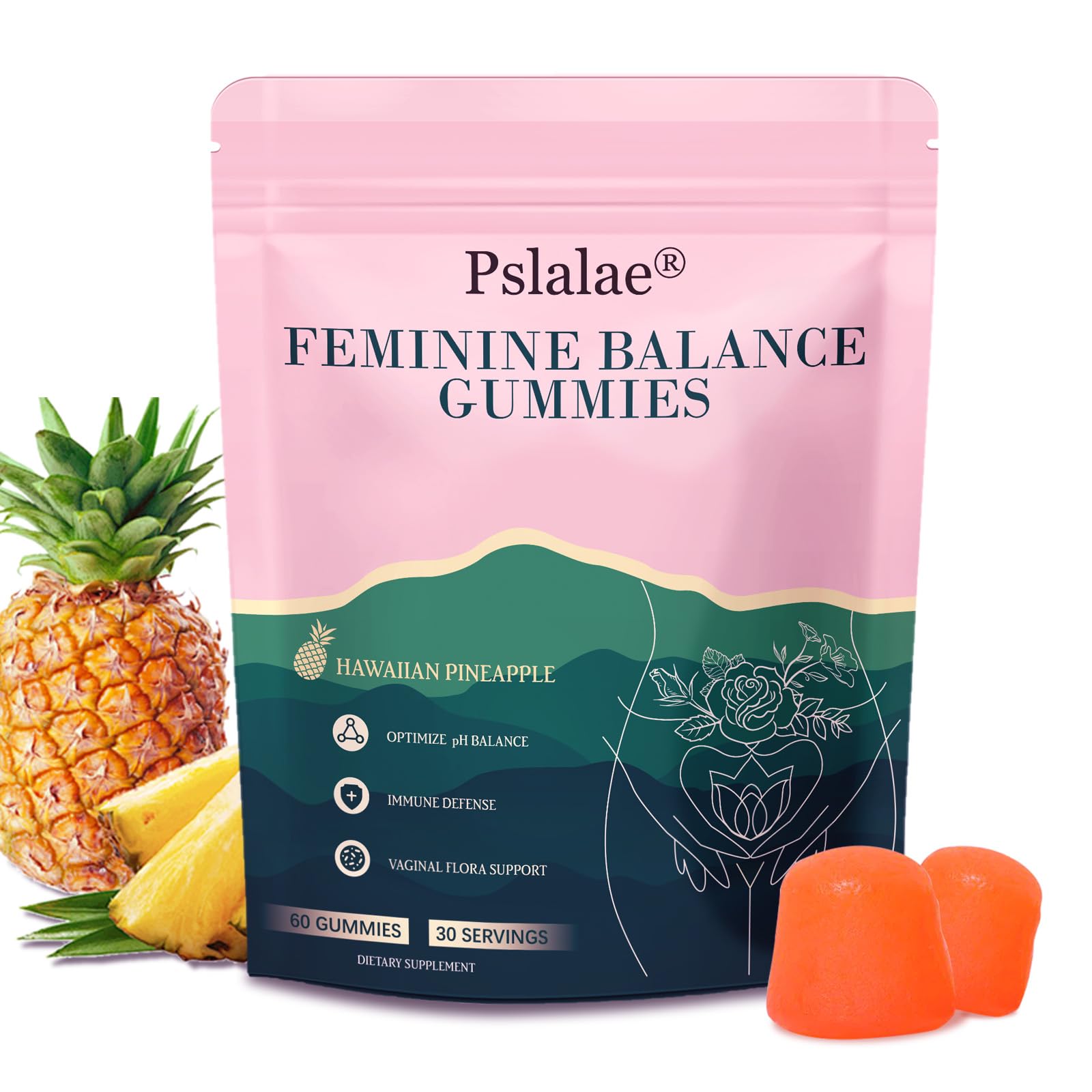 Xemenry Feminine Balance Gummies front view with pineapple flavour