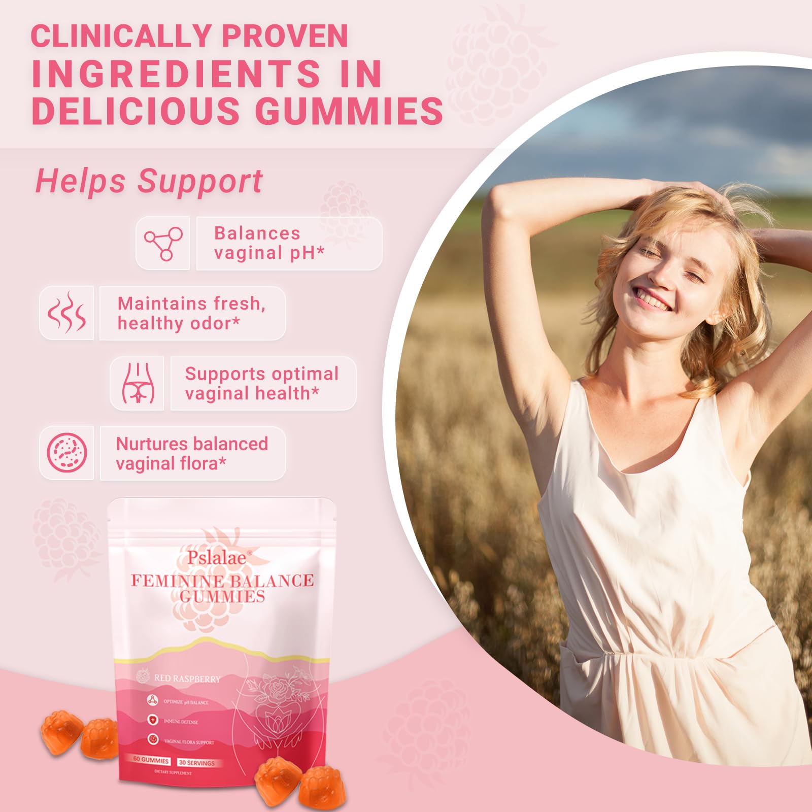 Xemenry Feminine Balance Gummies raspberry flavour close-up
