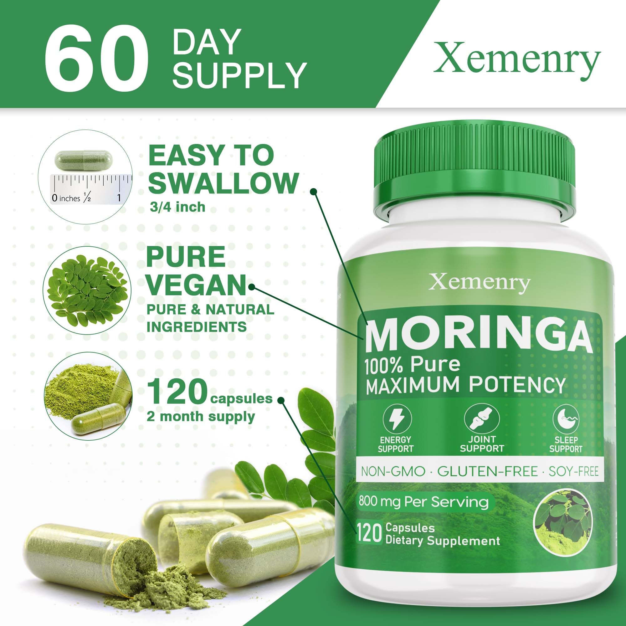 Xemenry Moringa Oleifera Capsules close-up of capsules