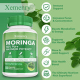 Xemenry Moringa Oleifera Capsules on a wooden surface