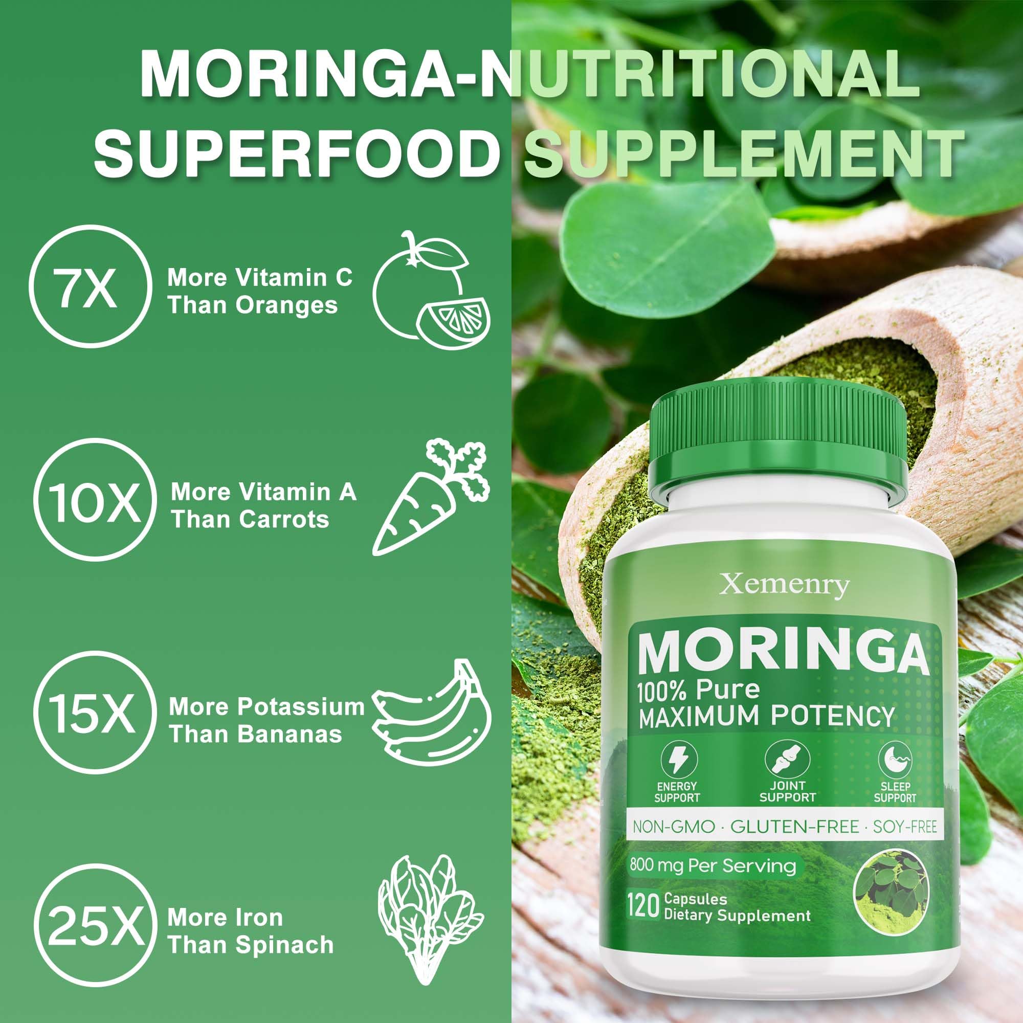 Xemenry Moringa Oleifera Capsules with measuring spoon