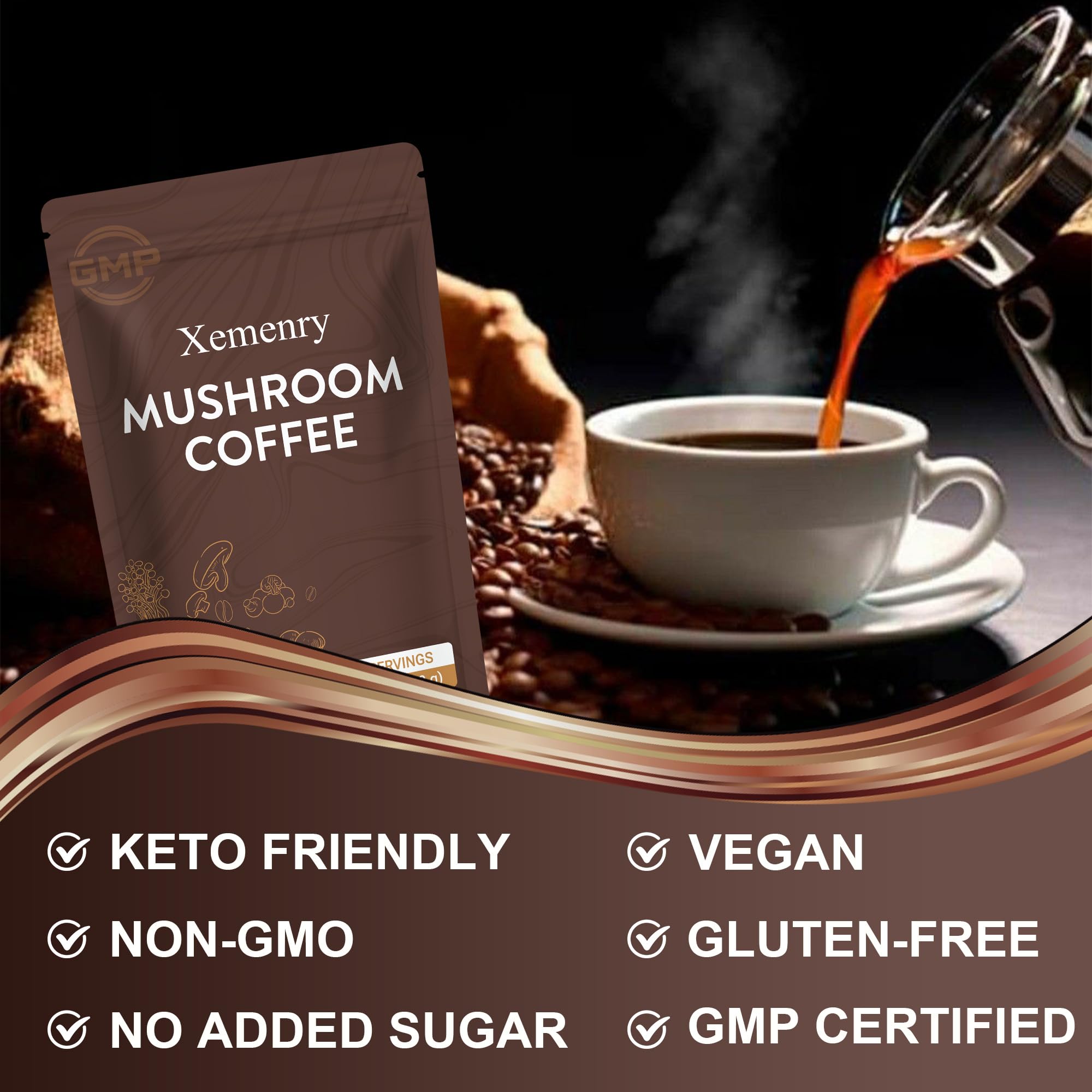 Xemenry Mushroom Coffee preparation with hot water