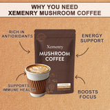 Xemenry Mushroom Coffee served in a cup with steam