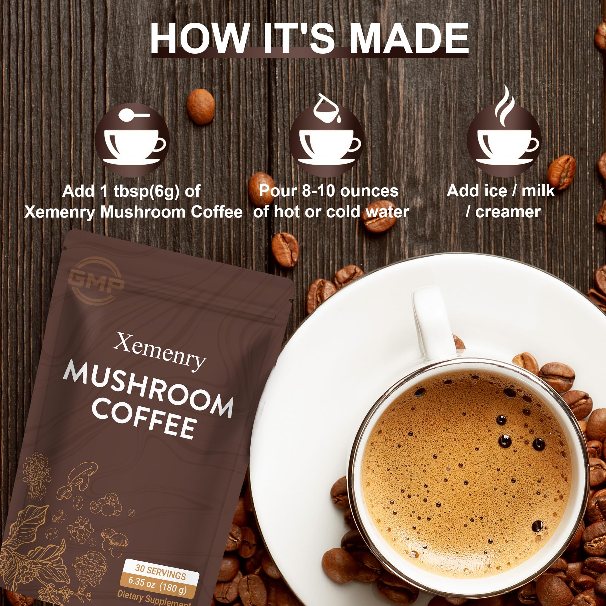 Xemenry Mushroom Coffee with coconut milk and MCT oil