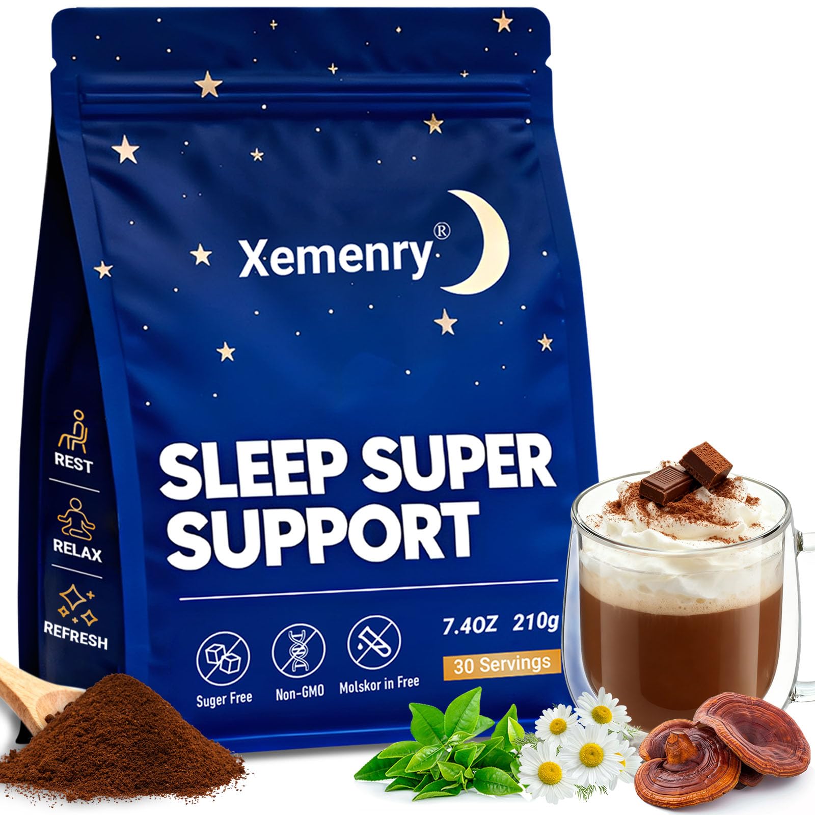 Xemenry Nightly daily wellness Magnesium Hot Cocoa front view packaging