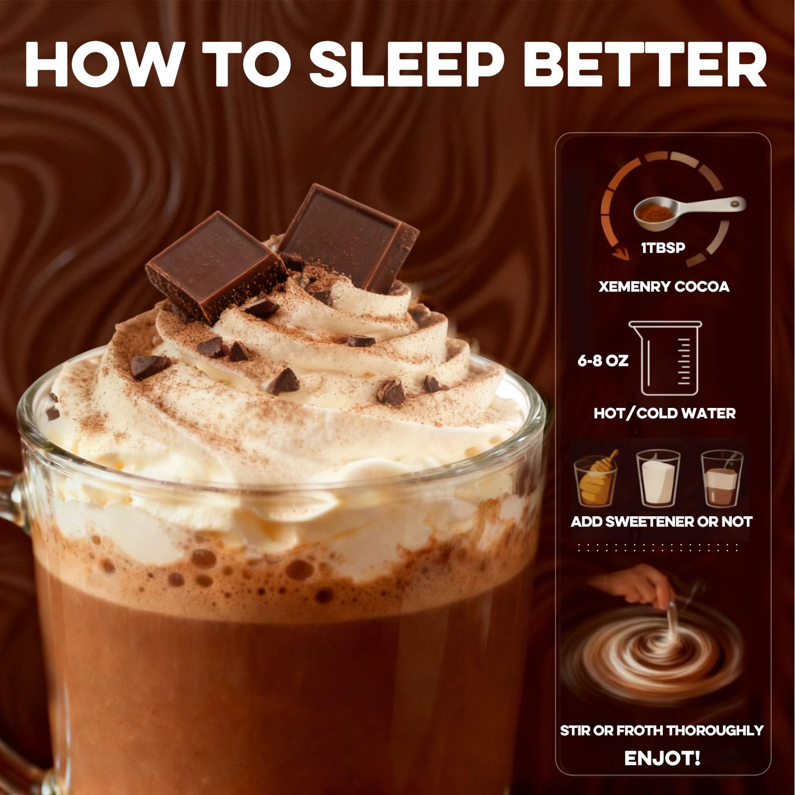 Xemenry Nightly daily wellness Magnesium Hot Cocoa serving suggestion
