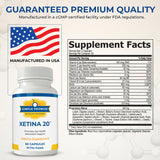 Xetina 20 supplement bottle with label details