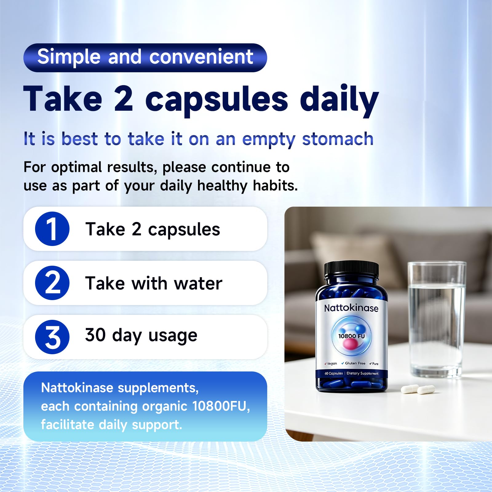 Xhnbbghao Nattokinase Capsules on a wooden table