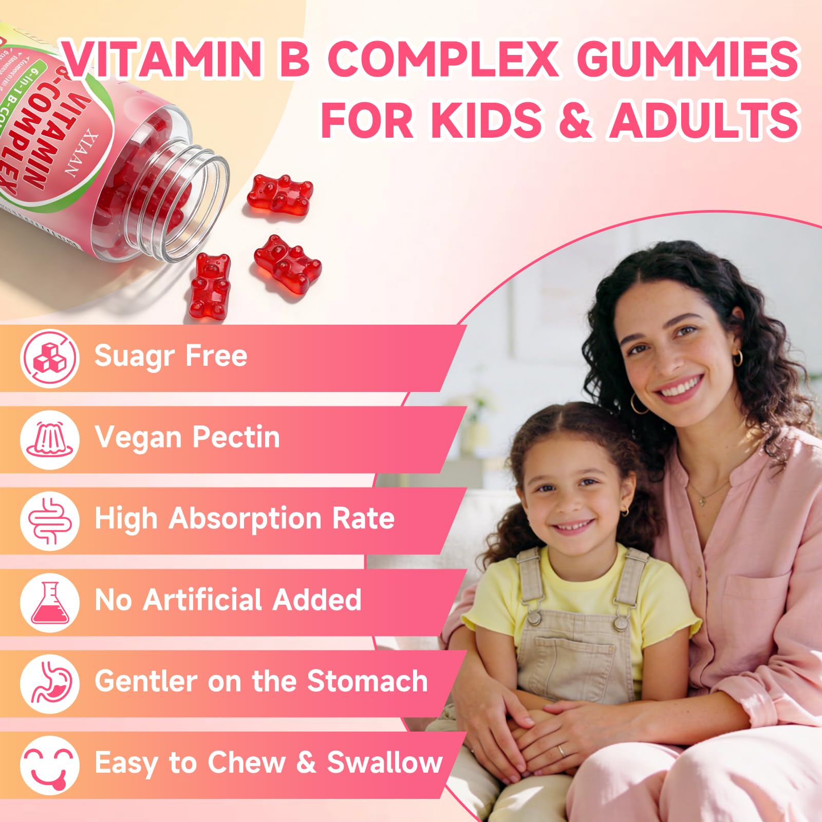 XIAAN B-Complex Gummies displayed with fresh raspberries