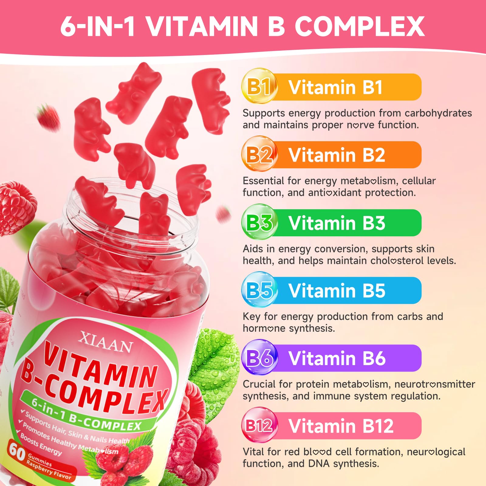 XIAAN B-Complex Gummies nutritional information on back