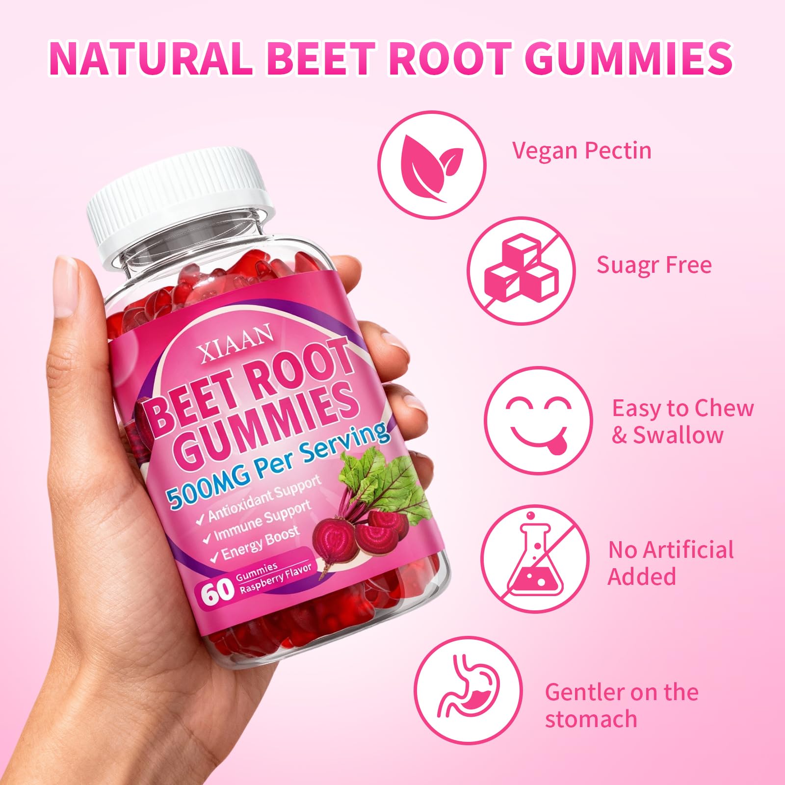 XIAAN Beet Root Gummies on a wooden table