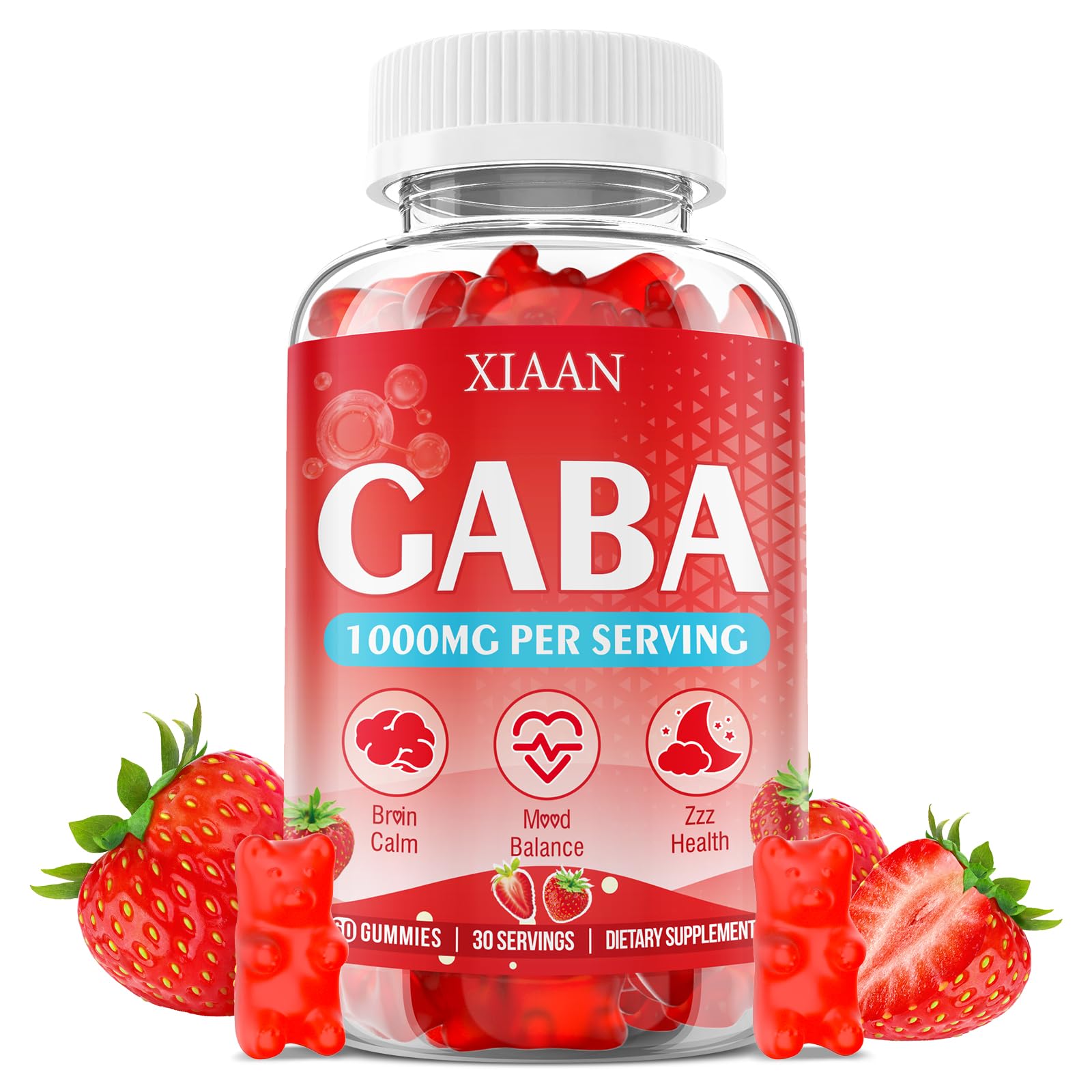 XIAAN GABA Gummies 1000mg front view, strawberry flavour