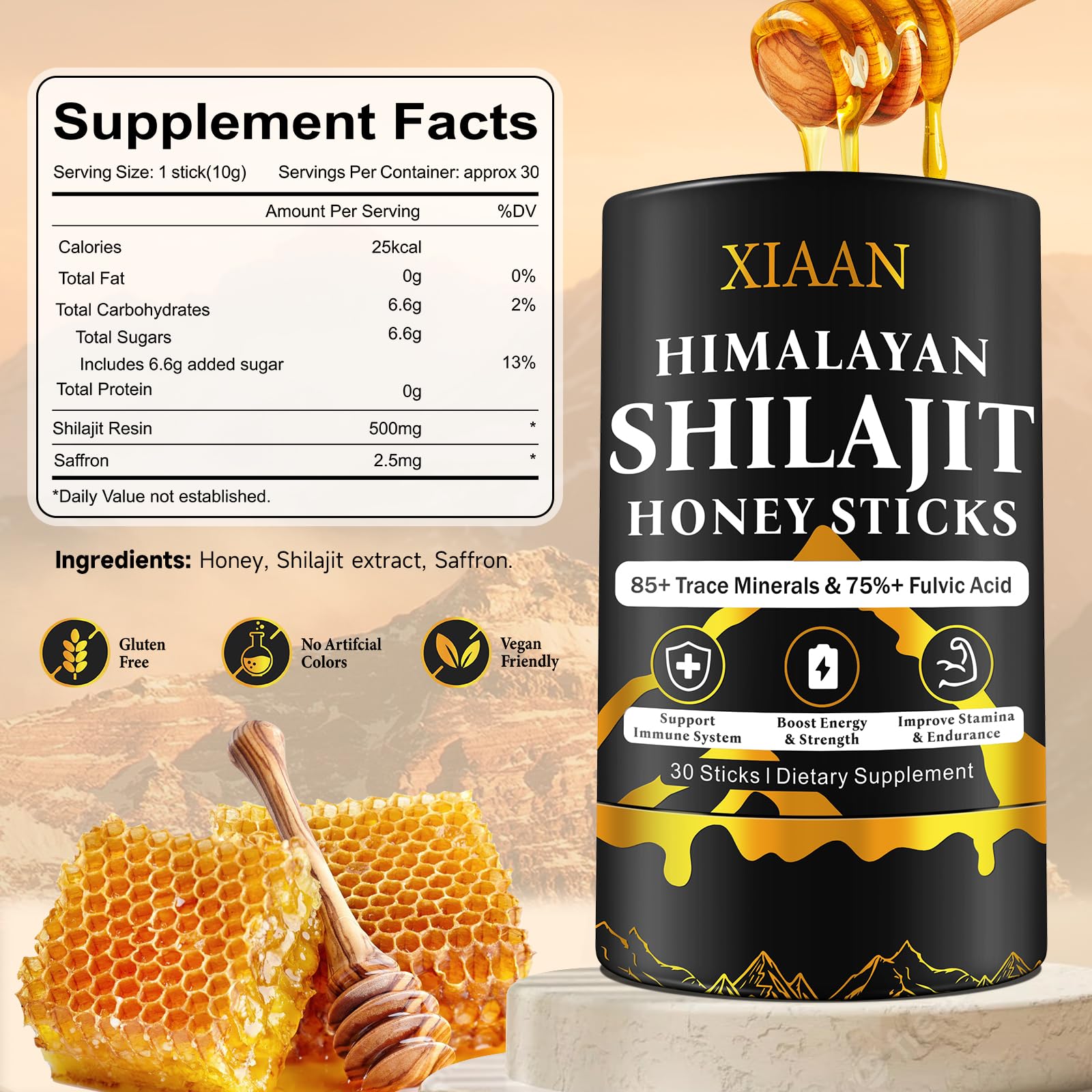 XIAAN Himalayan Shilajit Honey Sticks close-up of sticks