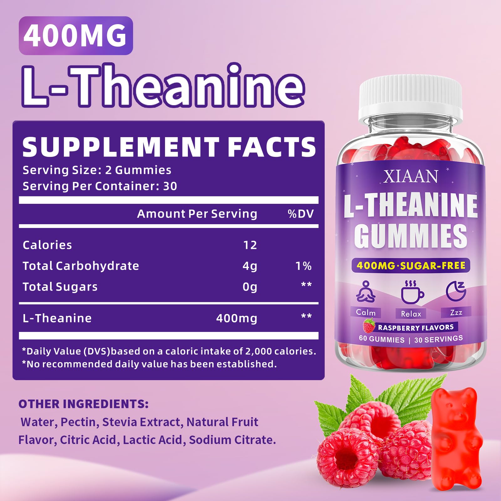 XIAAN L-Theanine gummies side view showing label