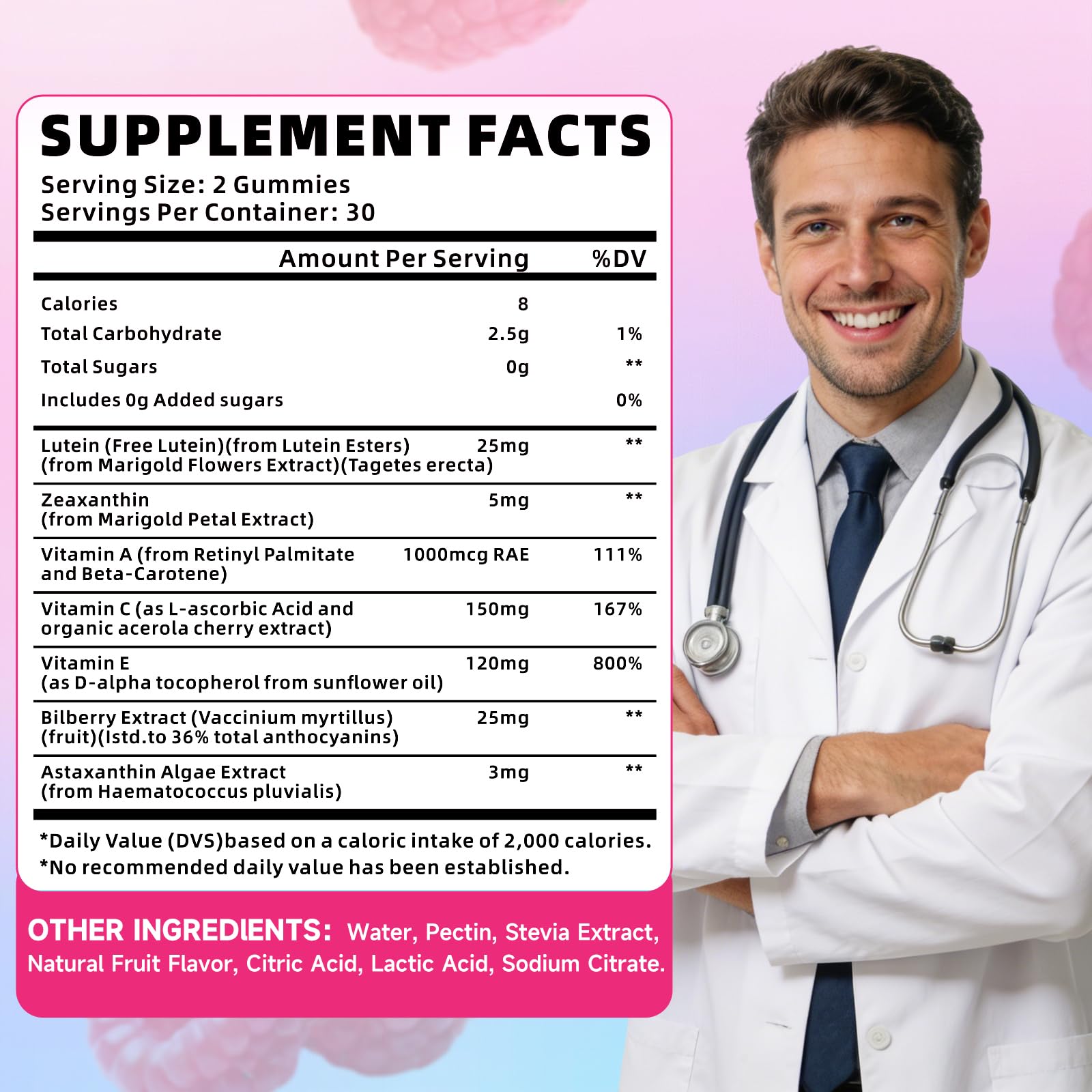 XIAAN Lutein Gummies sugar-free raspberry flavour