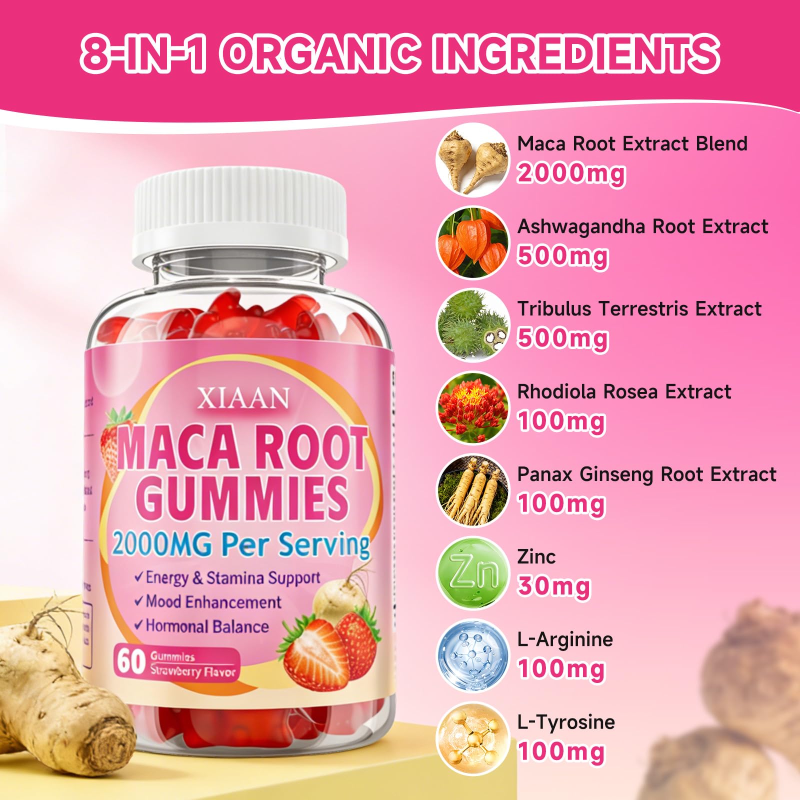 XIAAN Maca Root Gummies close-up of gummies in a bowl