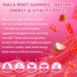 XIAAN Maca Root Gummies with fresh strawberries on a table