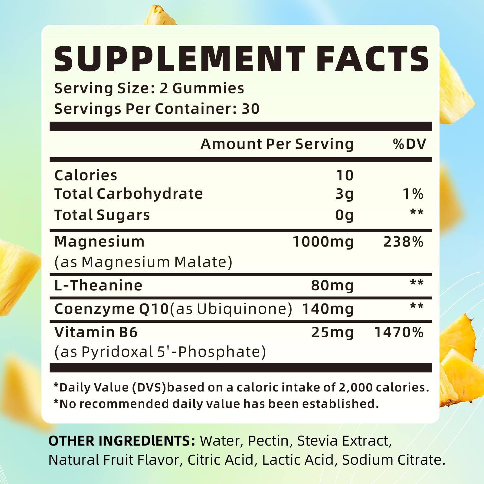 XIAAN Magnesium Malate Gummies packaging showing ingredients