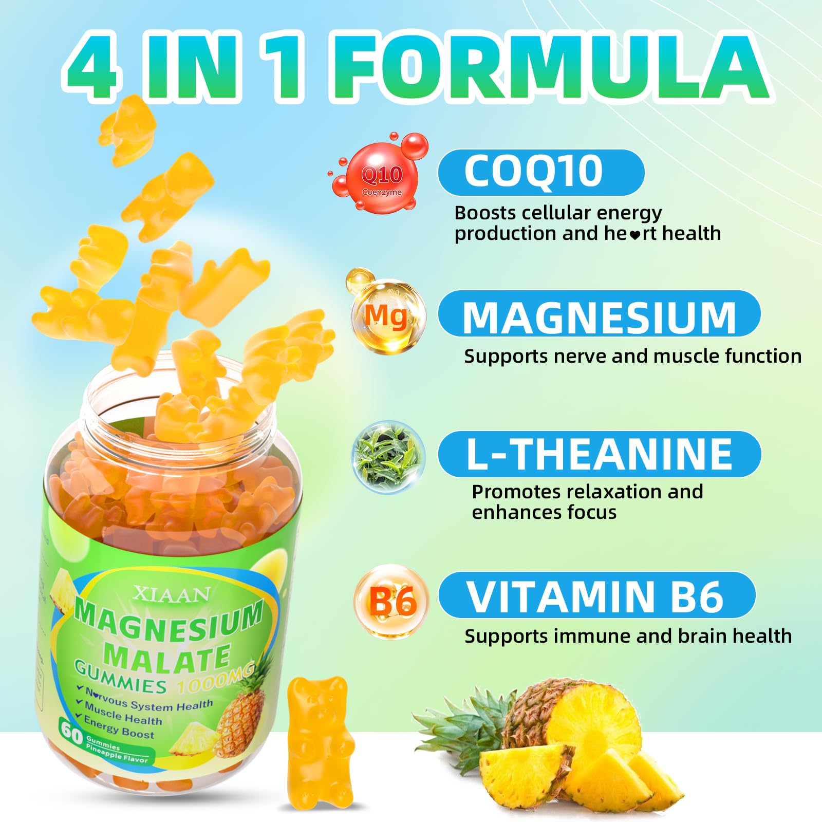 XIAAN Magnesium Malate Gummies side view with dosage information