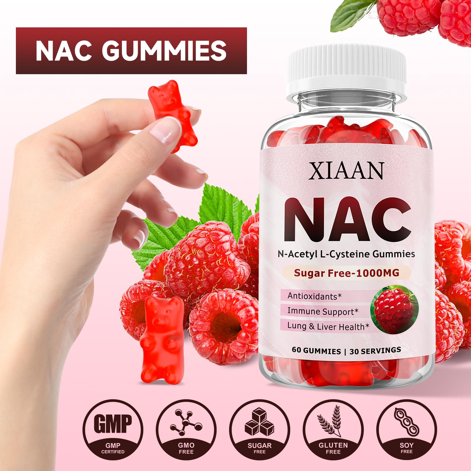 XIAAN NAC Gummies displayed on a wooden table