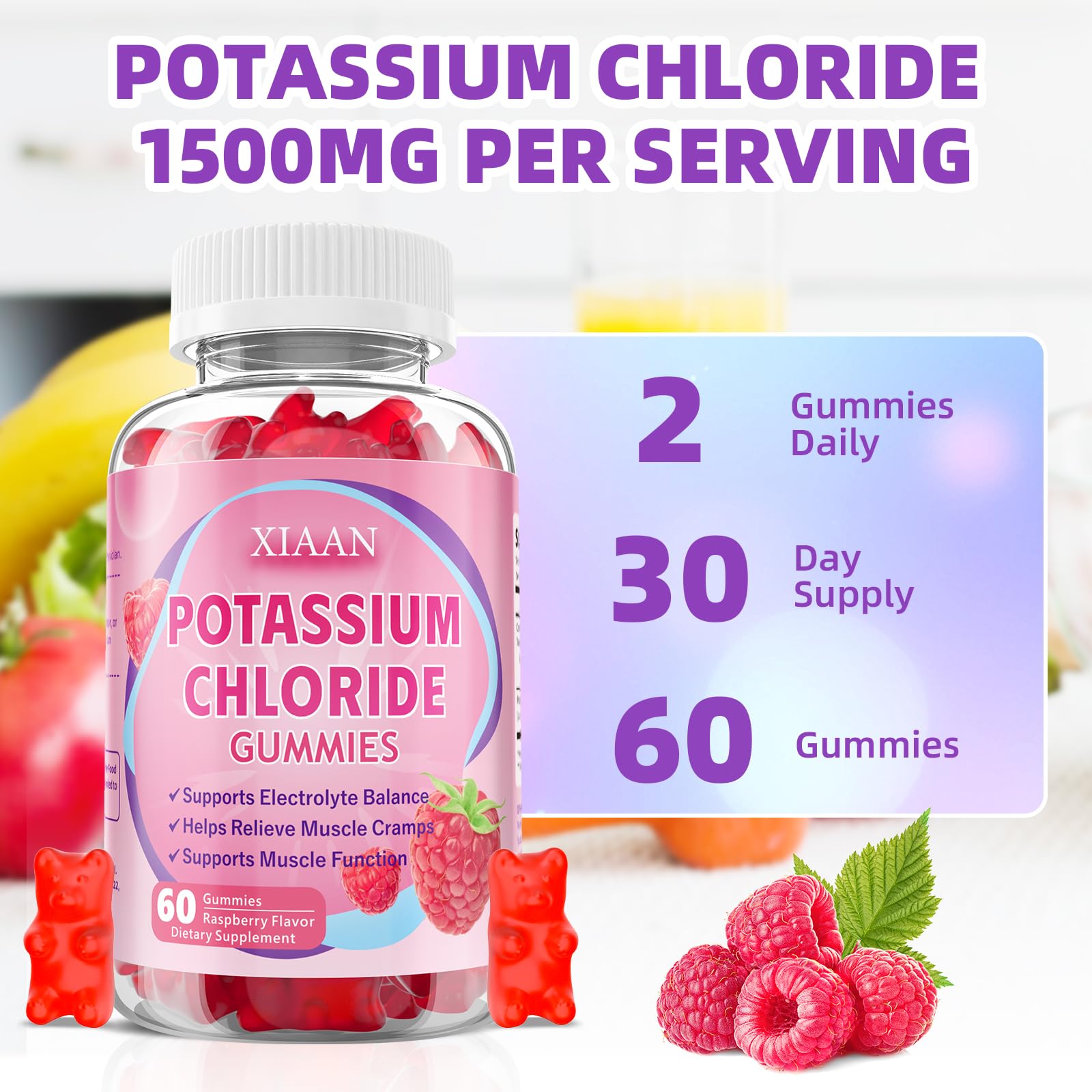 XIAAN Potassium Chloride Gummies with a glass of water