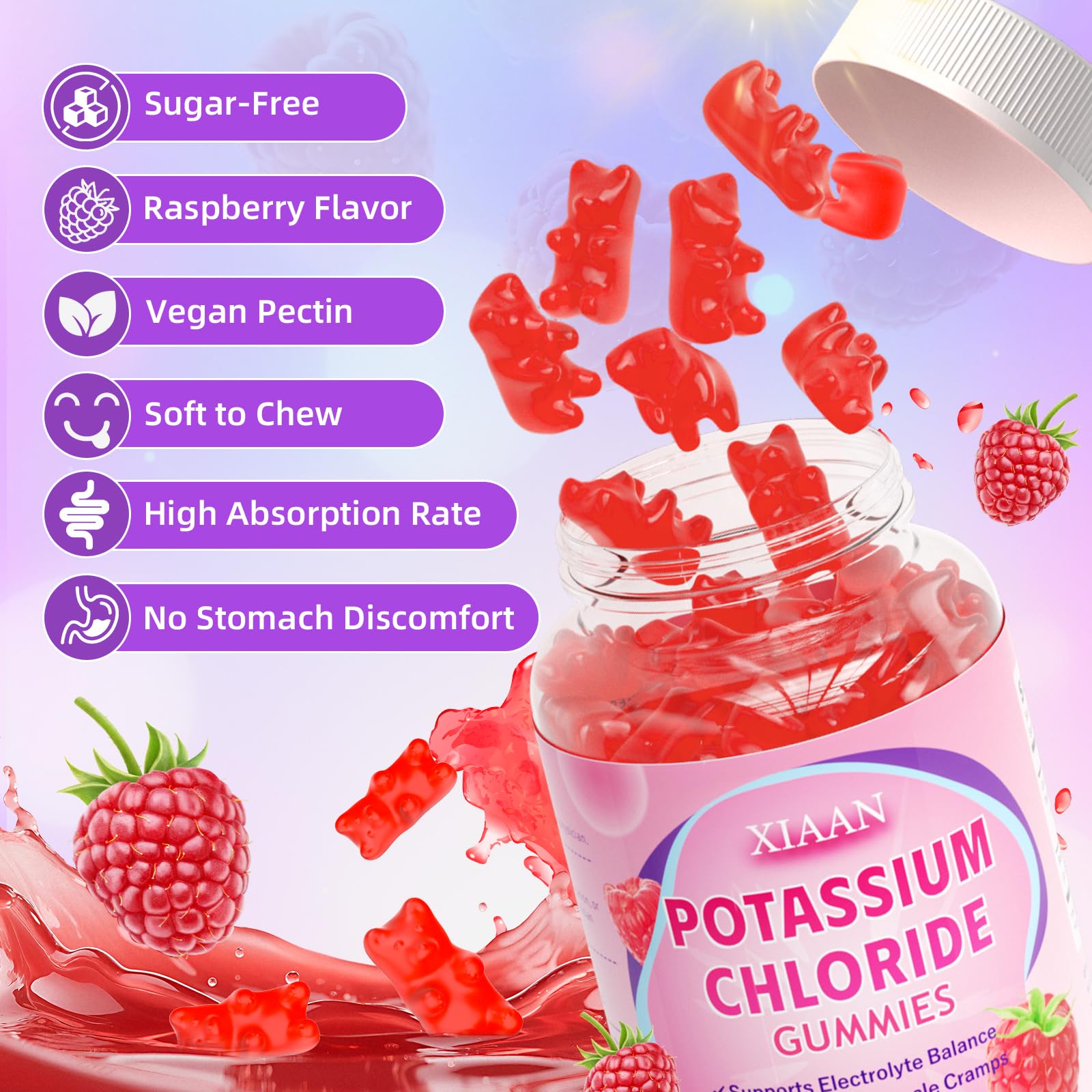XIAAN Potassium Gummies vegan and gluten-free label