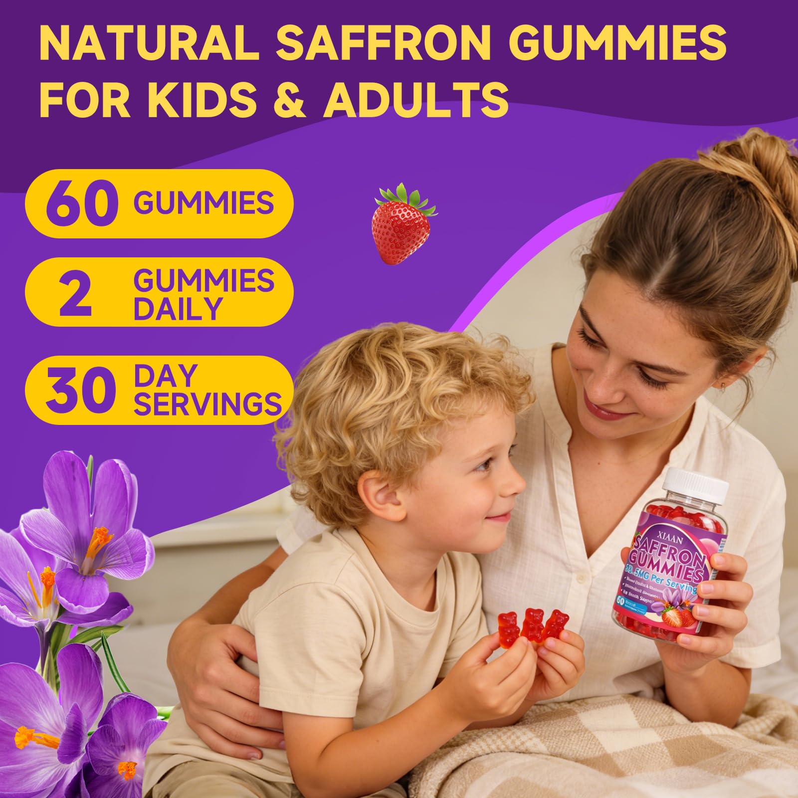 XIAAN Saffron Gummies nutritional information on packaging