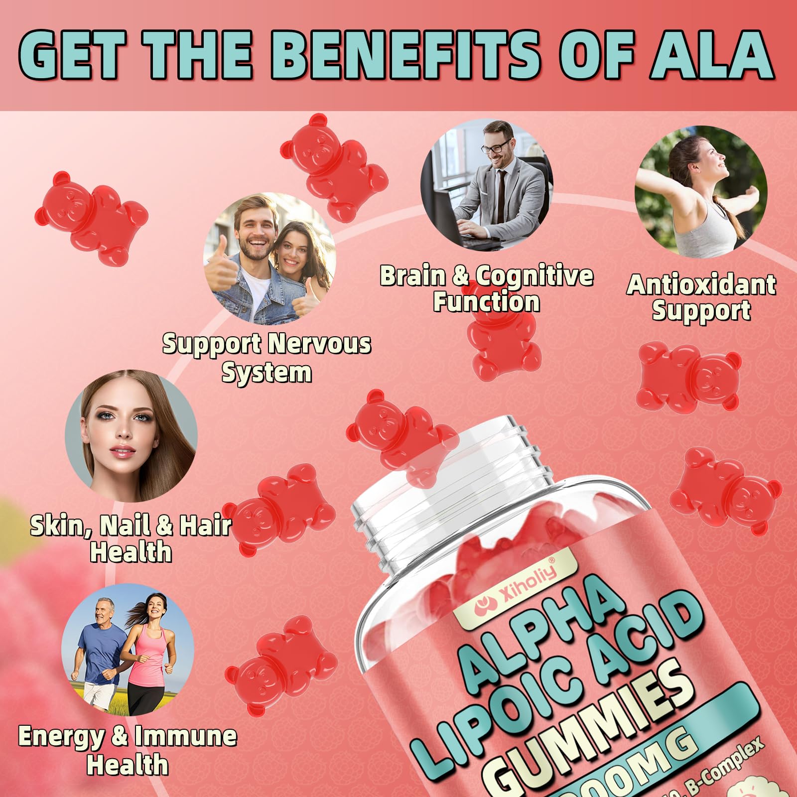 XIHOLIY Alpha Lipoic Acid Gummies bottle side view