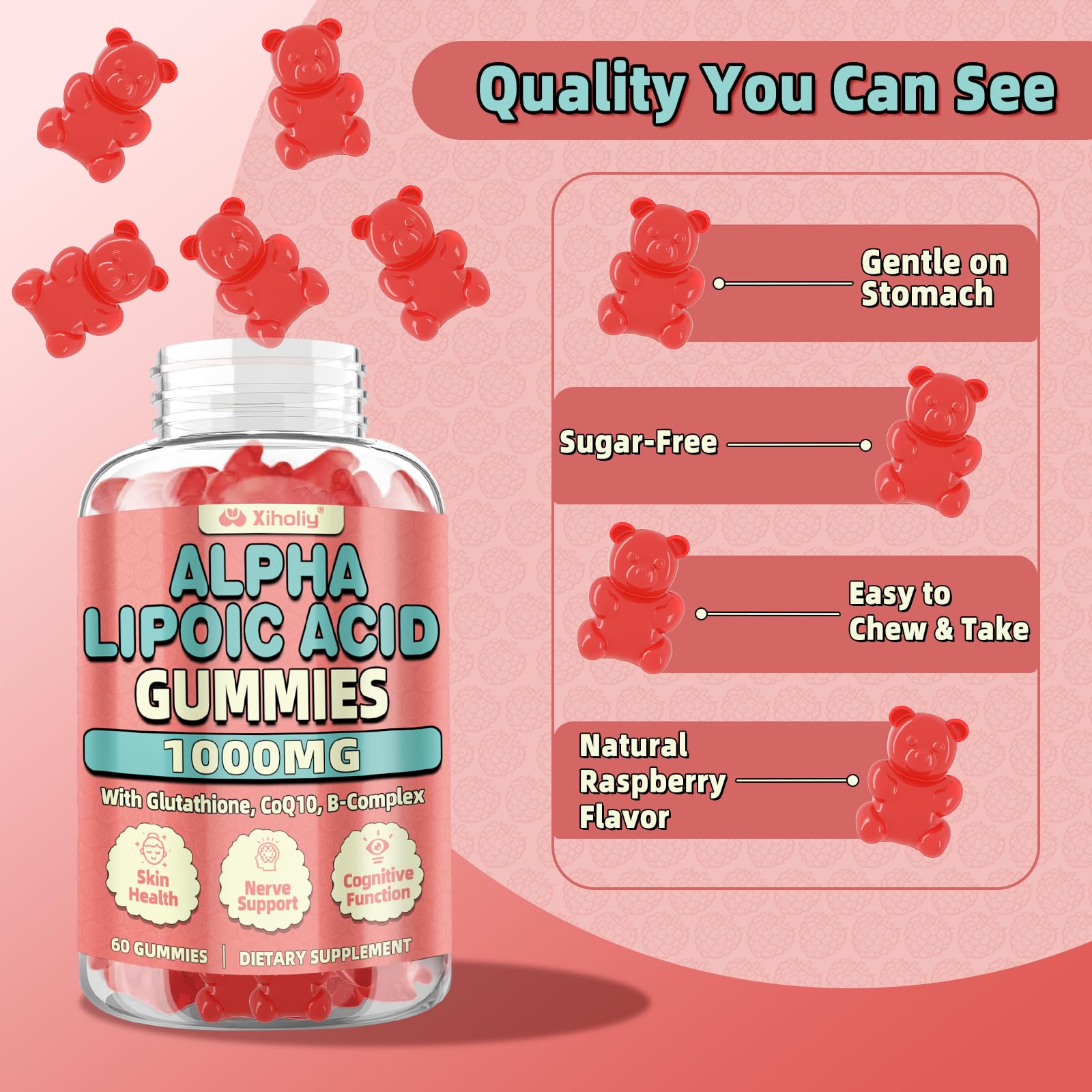 XIHOLIY Alpha Lipoic Acid Gummies with a measuring spoon