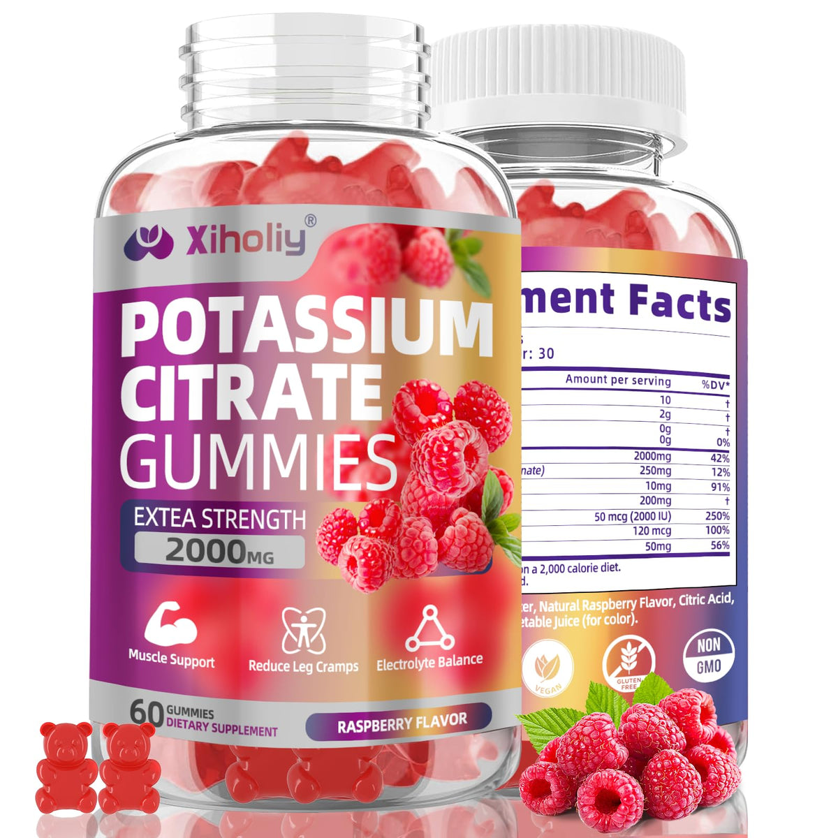 XIHOLIY Potassium Citrate Gummies front view with packaging