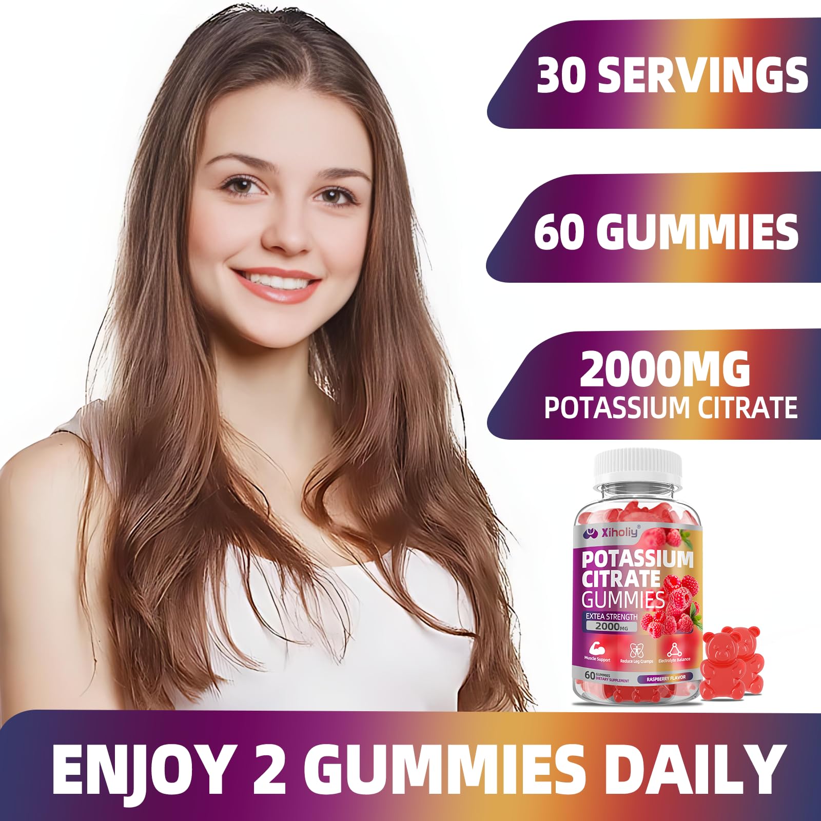 XIHOLIY Potassium Citrate Gummies with fresh raspberries