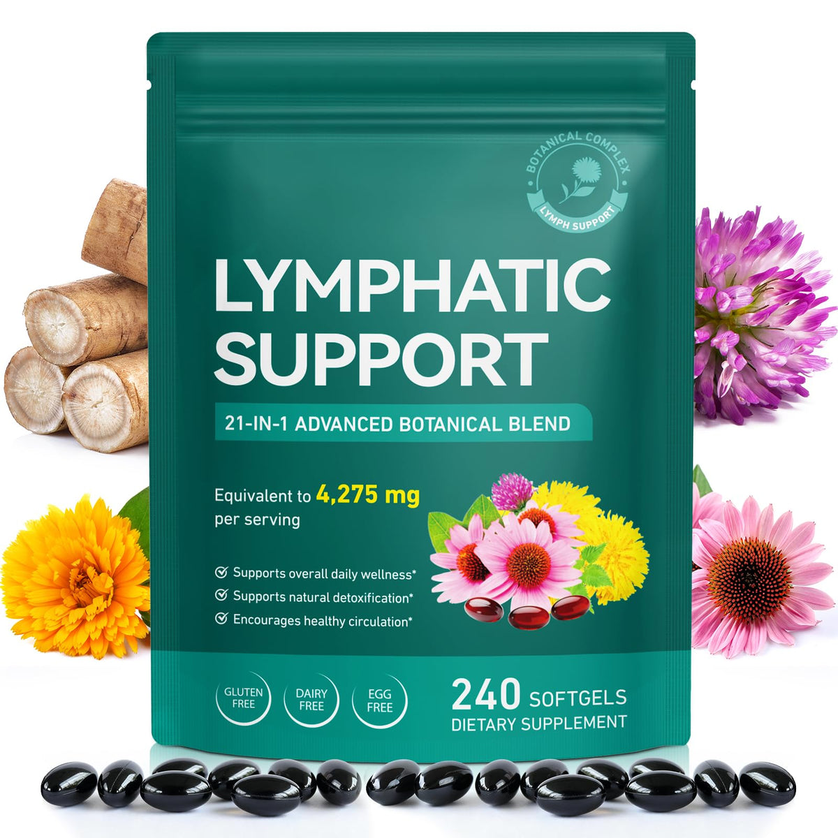 XINSZLIN Echinacea 21-in-1 Botanical Lymphatic Support Softgels front view