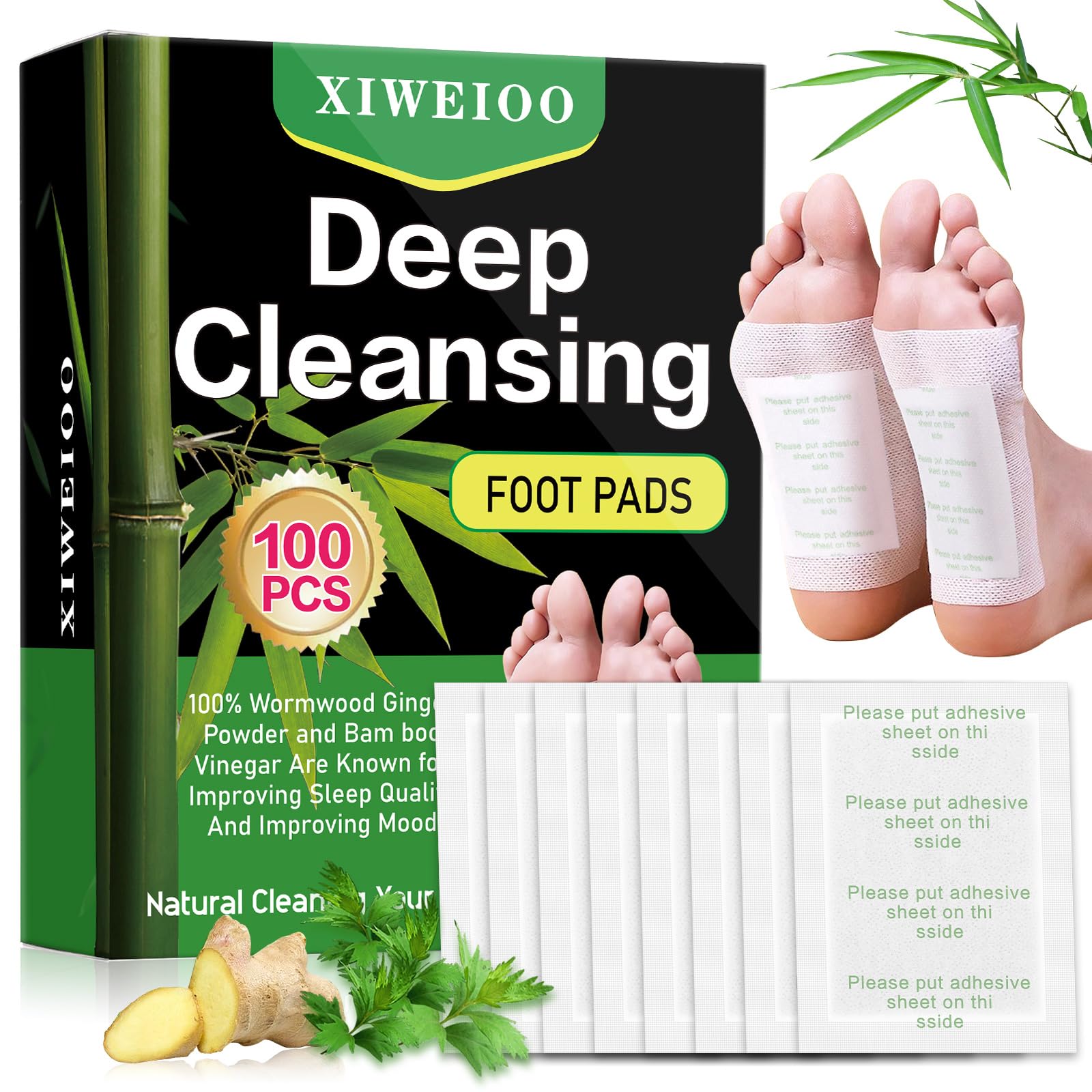 xiweioo Foot Pads showing individual pad with ginger ingredients