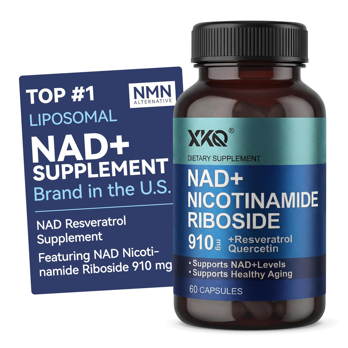 XKQ NAD+ Resveratrol Supplement 60 capsules front view