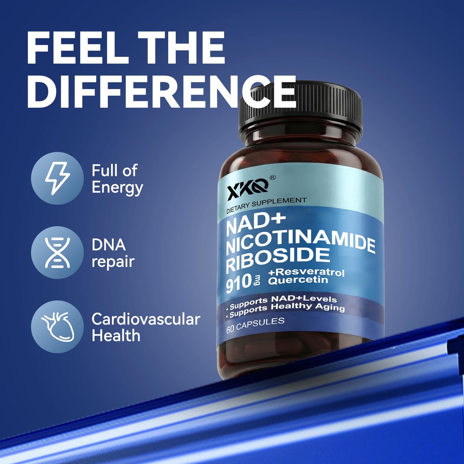 XKQ NAD+ Resveratrol Supplement with a glass of water