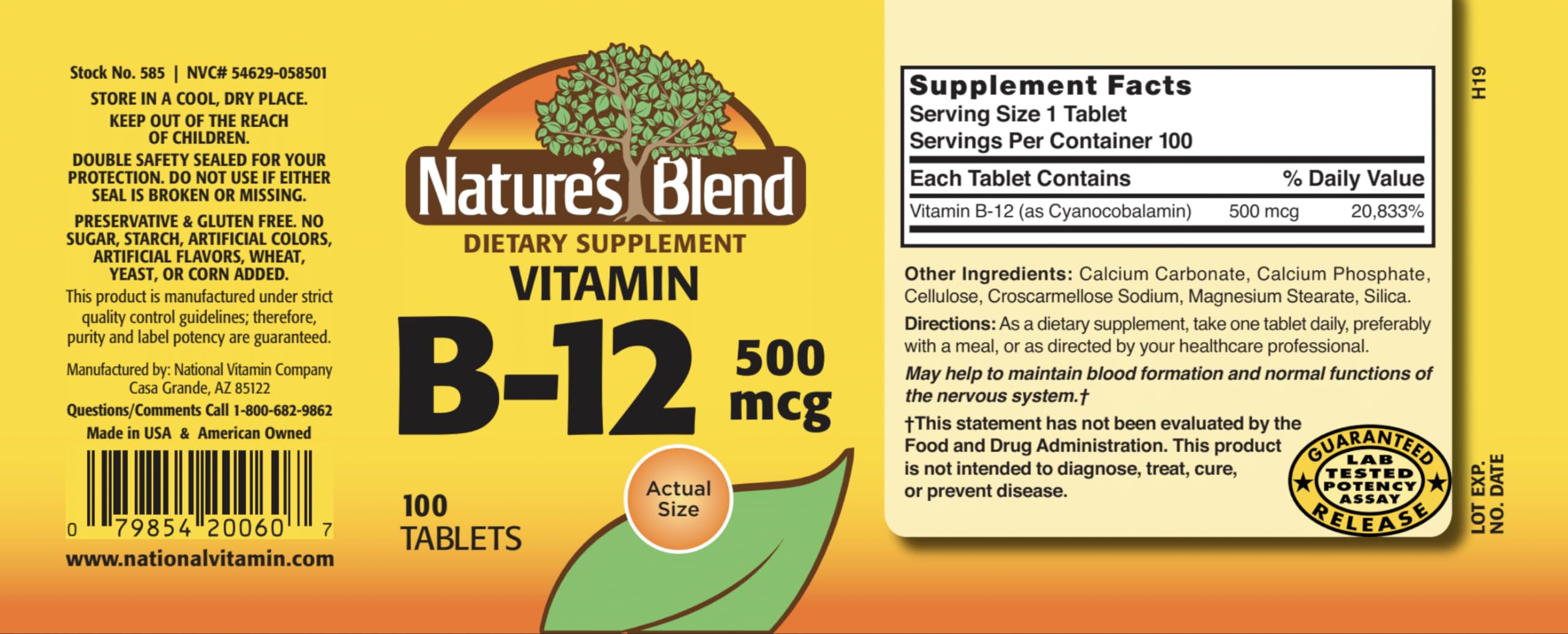 Xllent Vitamin B12 500mcg tablets side view showing label