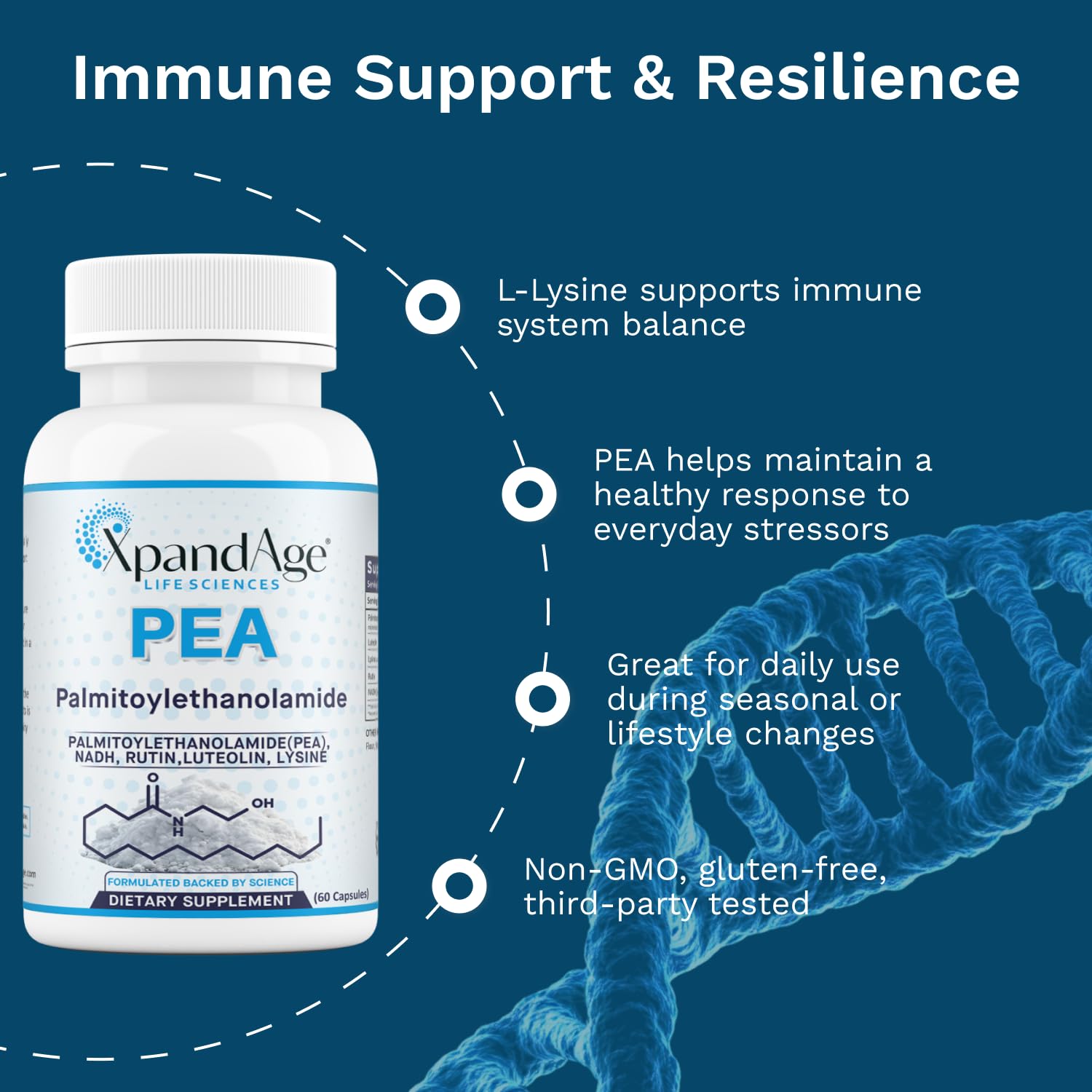 XpandAge Life Sciences supplement bottle with lifestyle background