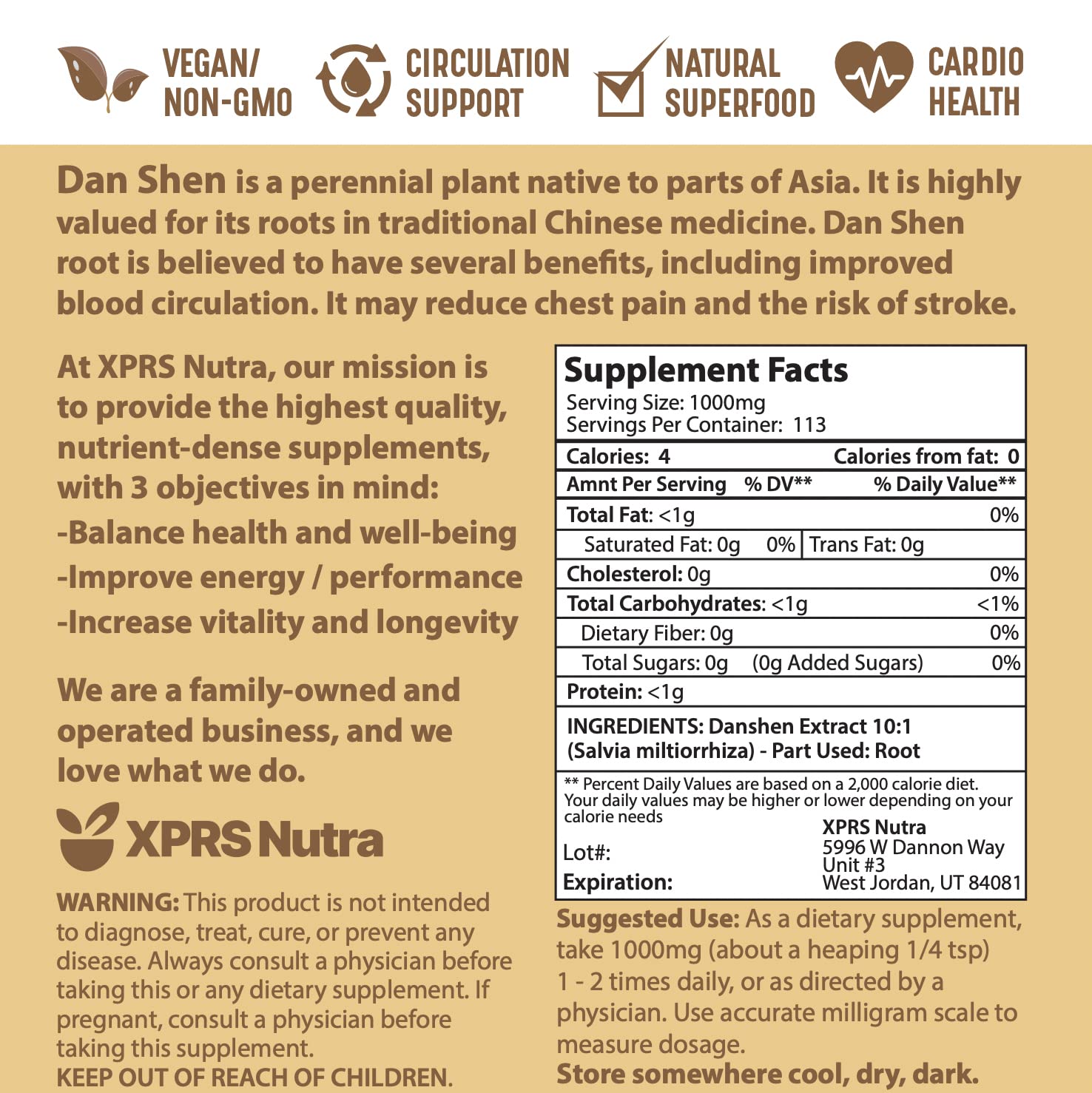 XPRS Nutra Dan Shen Root Powder in a kitchen setting